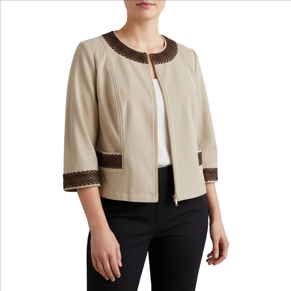St. John Beige Jacket with Brown Trim